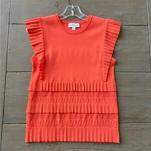 Carven Orange Ruffle Knit Top